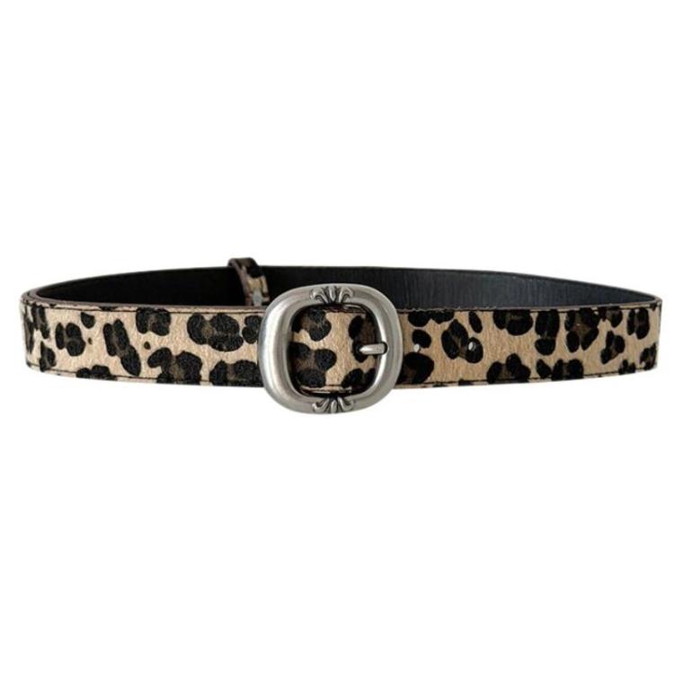 Cintura in pelle mohair con stampa leopardata e fibbia in metallo