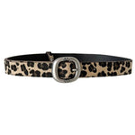 Cintura in pelle mohair con stampa leopardata e fibbia in metallo