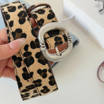 Cintura in pelle mohair con stampa leopardata e fibbia in metallo