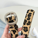 Cintura in pelle mohair con stampa leopardata e fibbia in metallo