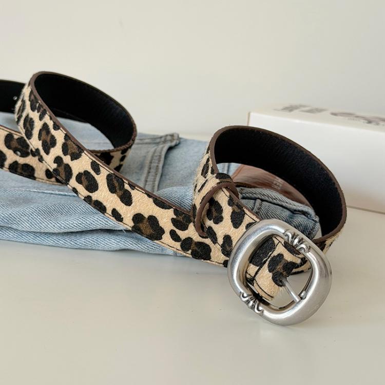 Cintura in pelle mohair con stampa leopardata e fibbia in metallo