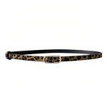 Cintura sottile in PU con dettagli in denim da donna, Leopard Print, White, Black, Light Tan