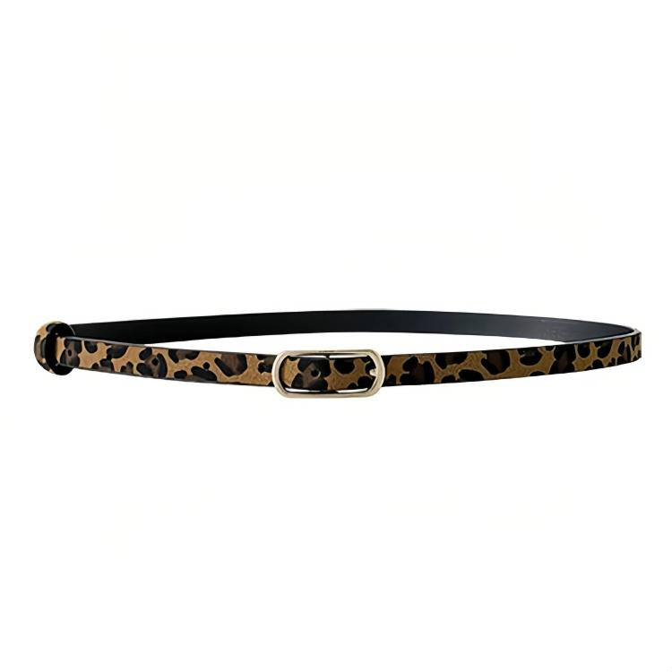 Cintura sottile in PU con dettagli in denim da donna, Leopard Print, White, Black, Light Tan