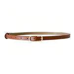 Cintura sottile in PU con dettagli in denim da donna, Leopard Print, White, Black, Light Tan
