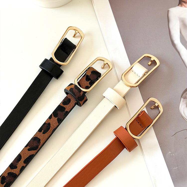 Cintura sottile in PU con dettagli in denim da donna, Leopard Print, White, Black, Light Tan