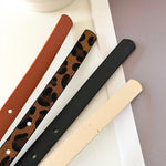 Cintura sottile in PU con dettagli in denim da donna, Leopard Print, White, Black, Light Tan