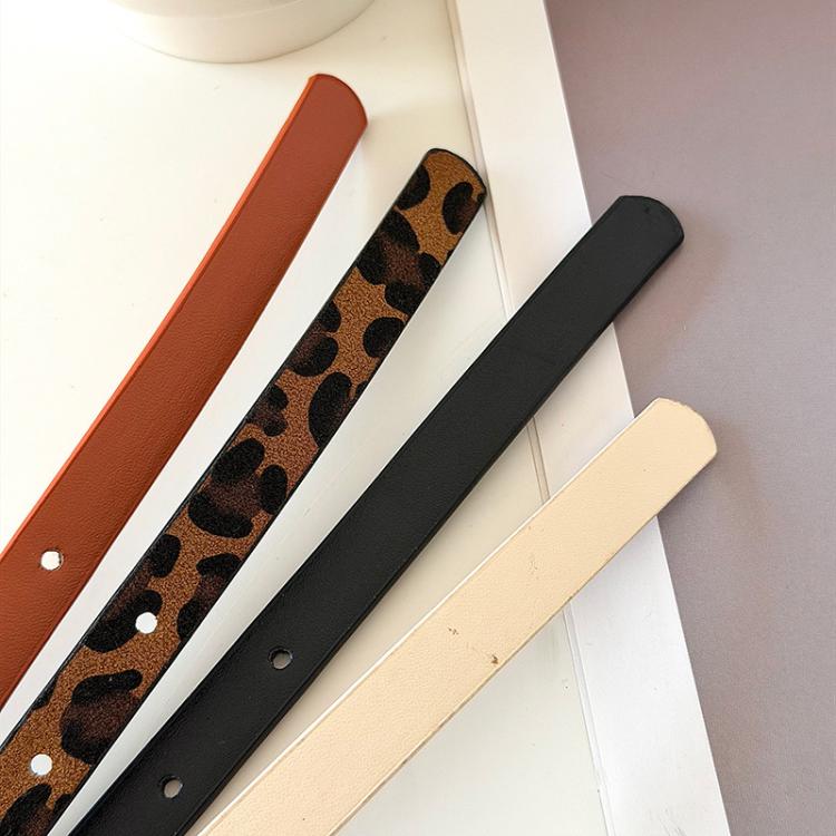Cintura sottile in PU con dettagli in denim da donna, Leopard Print, White, Black, Light Tan