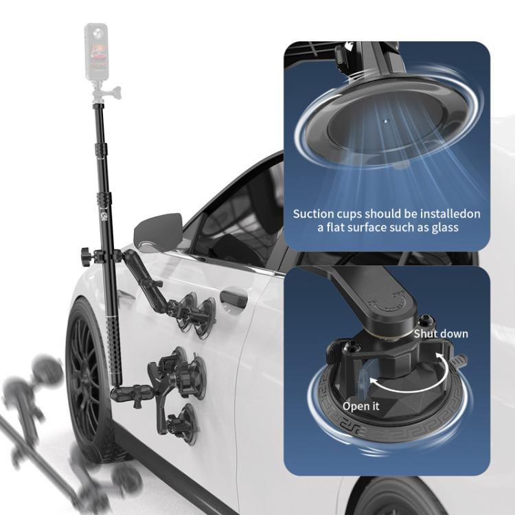 Supporto fisso per selfie stick con ventosa estensibile per auto e fotocamera sportiva Kewig QG-11, da montare sul tetto dell'auto.