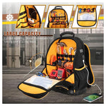 Zaino portautensili in tessuto Oxford con base in gomma, tasche multiple e scomparto per laptop da 15,6 pollici.