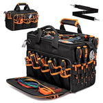 Borsa portautensili robusta da 17 pollici, portatile, con 46 tasche, base in gomma antiscivolo e tracolla.