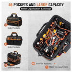 Borsa portautensili robusta da 17 pollici, portatile, con 46 tasche, base in gomma antiscivolo e tracolla.