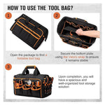 Borsa portautensili robusta da 17 pollici, portatile, con 46 tasche, base in gomma antiscivolo e tracolla.