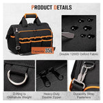 Borsa portautensili robusta da 17 pollici, portatile, con 46 tasche, base in gomma antiscivolo e tracolla.