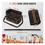 Borsa portautensili robusta da 17 pollici, portatile, con 46 tasche, base in gomma antiscivolo e tracolla.