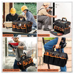 Borsa portautensili robusta da 17 pollici, portatile, con 46 tasche, base in gomma antiscivolo e tracolla.