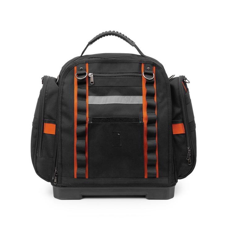 Borsa portautensili resistente in tessuto Oxford con fondo rigido, ideale per riporre utensili manuali, tester e strumenti di misurazione.