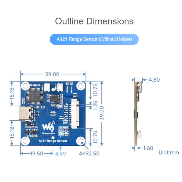 Modulo radar micromovimento 60 GHz Waveshare USB UART I2C