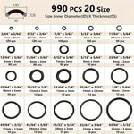 Kit di O-ring in NBR da 990 pezzi/set, 20 misure metriche, anelli di tenuta in gomma nitrilica per idropulitrici ad alta pressione, settore automobilistico, idraulico e industriale.