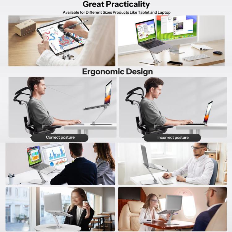 Aluminum Alloy Laptop Riser Vertical Cooling Foldable Adjustable Height Elevated Stand
