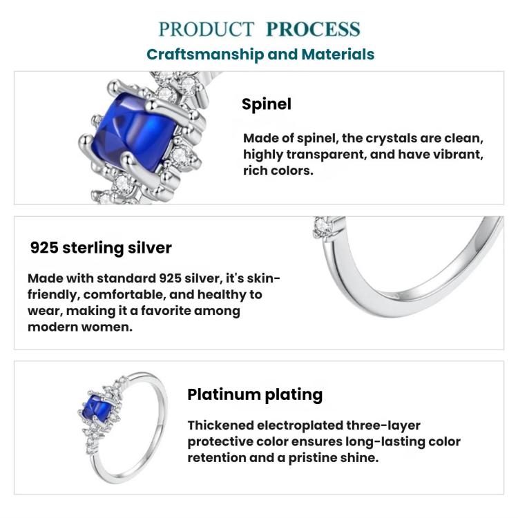 Anello scintillante in argento sterling S925 con spinello blu., 6 US Size, 7 US Size, 8 US Size