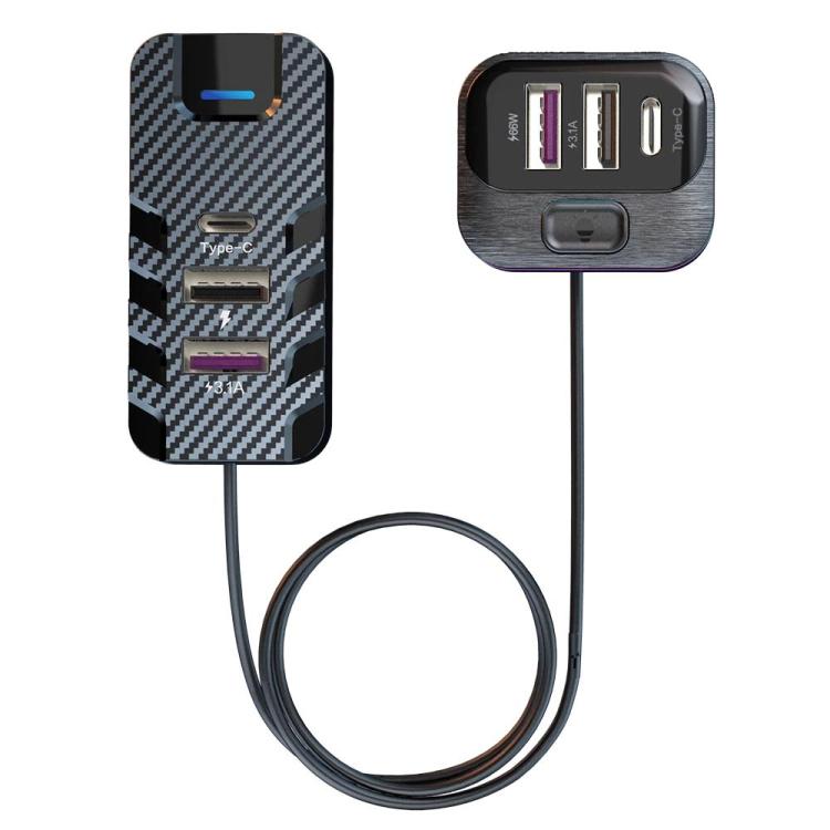 Caricabatterie da auto 6 porte 66W con cavo incluso