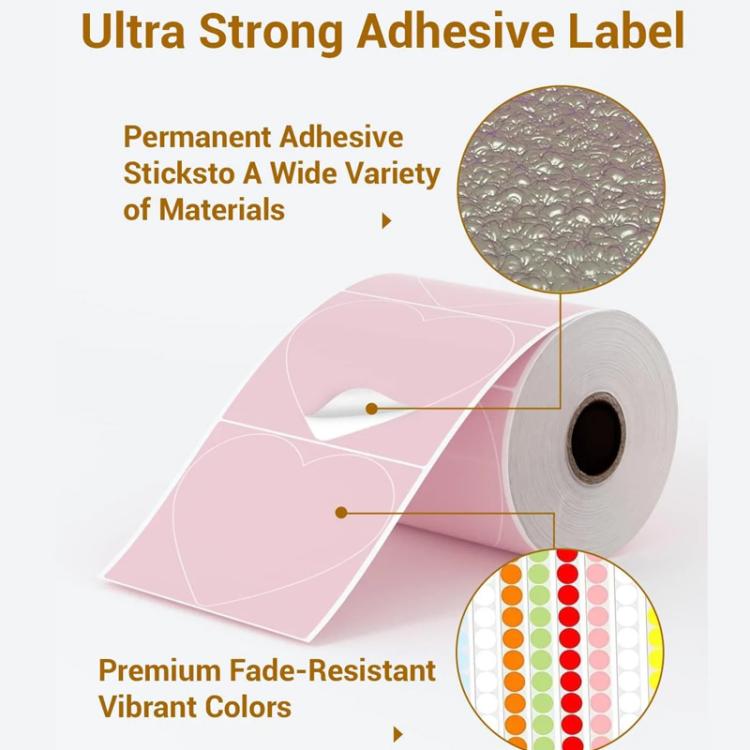 Etichette termiche Phomemo da 3 pollici, confezione da 500 pezzi, per stampanti PM241-BT/PM246S/D520-BT., White Bottom Blue Text, Pink Bottom Black Text, Mixed Dyes