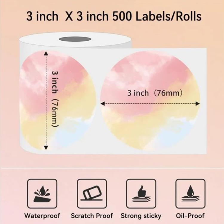 Etichette termiche Phomemo da 3 pollici, confezione da 500 pezzi, per stampanti PM241-BT/PM246S/D520-BT., White Bottom Blue Text, Pink Bottom Black Text, Mixed Dyes