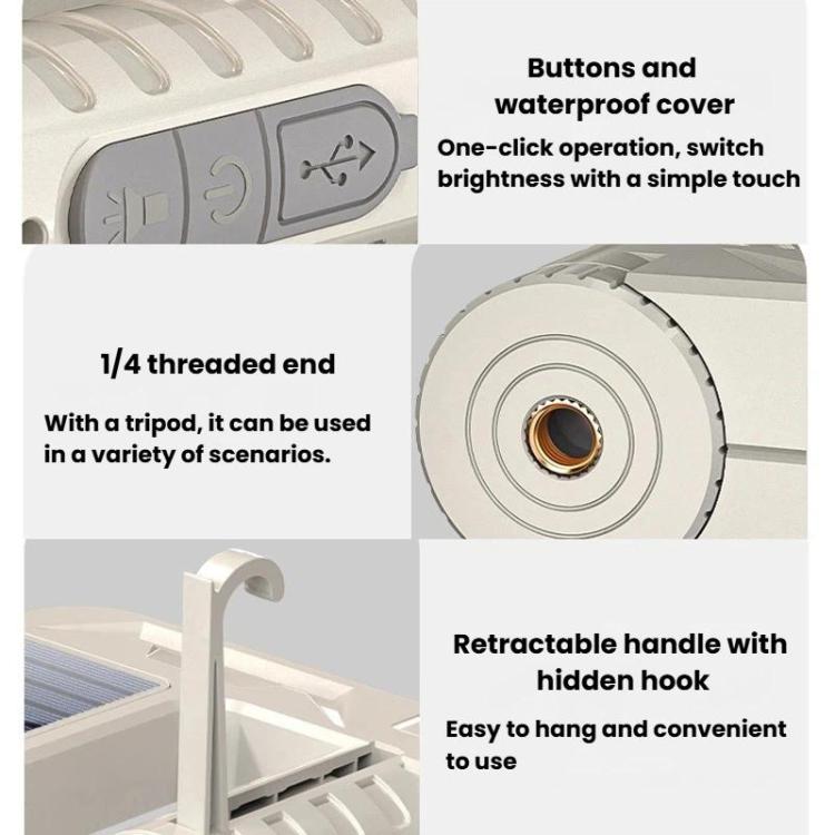 WHASHANG WS-HD52 Luce solare portatile pieghevole con indicatore di batteria, dimmerabile a più livelli, lanterna da campeggio