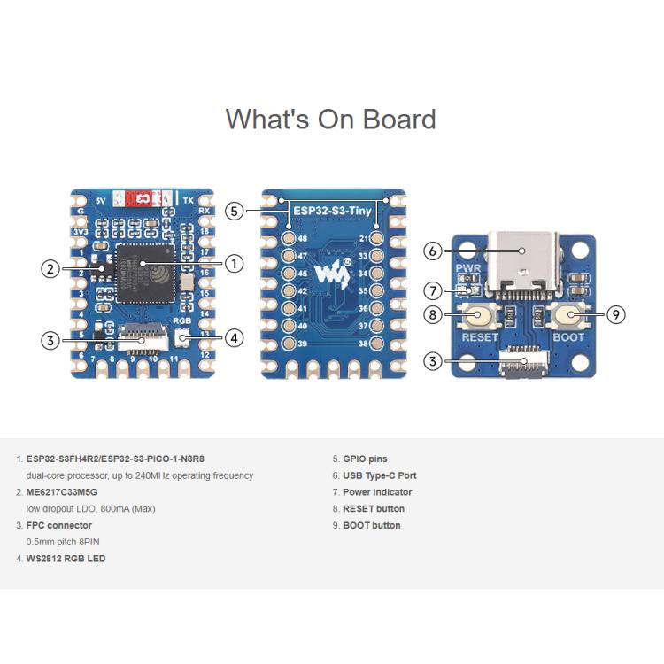 Scheda sviluppo ESP32-S3-Tiny dual-core 240 MHz
