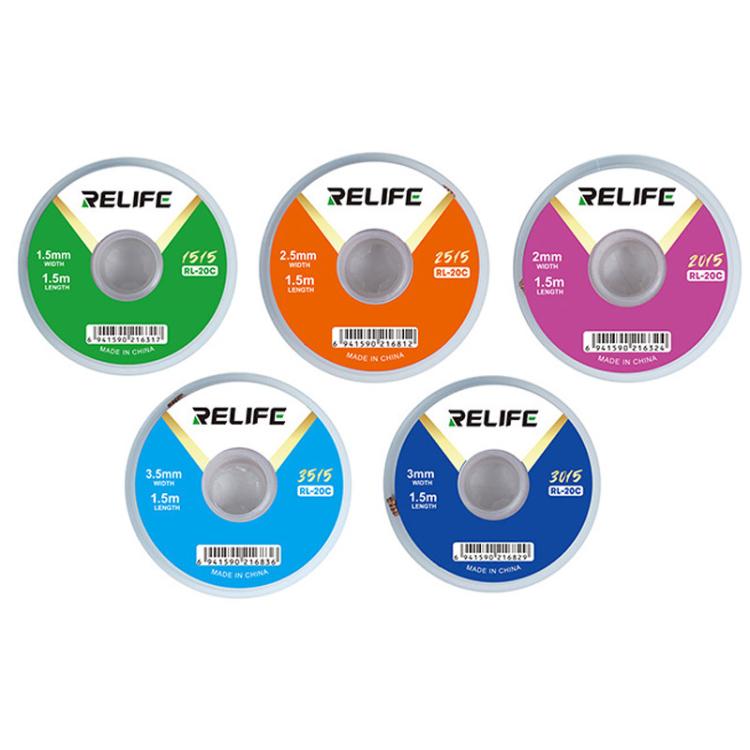 RELIFE RL-20C Nastro adesivo per la rimozione della saldatura da circuiti stampati, resistente alla corrosione., 1.5mm x 1.5m, 2mm x 1.5m, 2.5mm x 1.5m, 3mm x 1.5m, 3.5mm x 1.5m