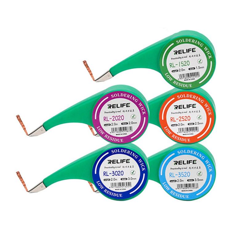 Nastro per la rimozione di saldature potente, a basso residuo e senza necessità di pulizia, ideale per riparazioni e saldature., RELIFE 1.5mm x 2m, RELIFE 2mm x 2m, RELIFE 2.5mm x 2m, RELIFE 3mm x 2m, RELIFE 3.5mm x 2m