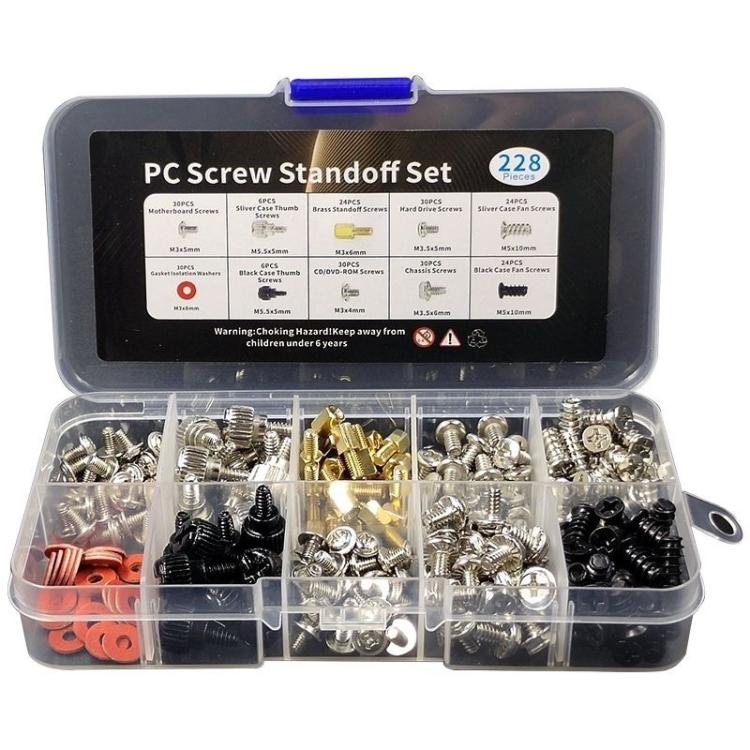 Set di 228 viti per case di computer, kit di viti di montaggio per PC per hard disk e scheda madre., 228pcs /Set