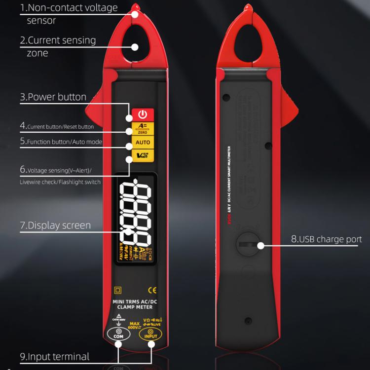 Pinza amperometrica intelligente ad alta precisione AC/DC 100A con 6000 conteggi, UX1