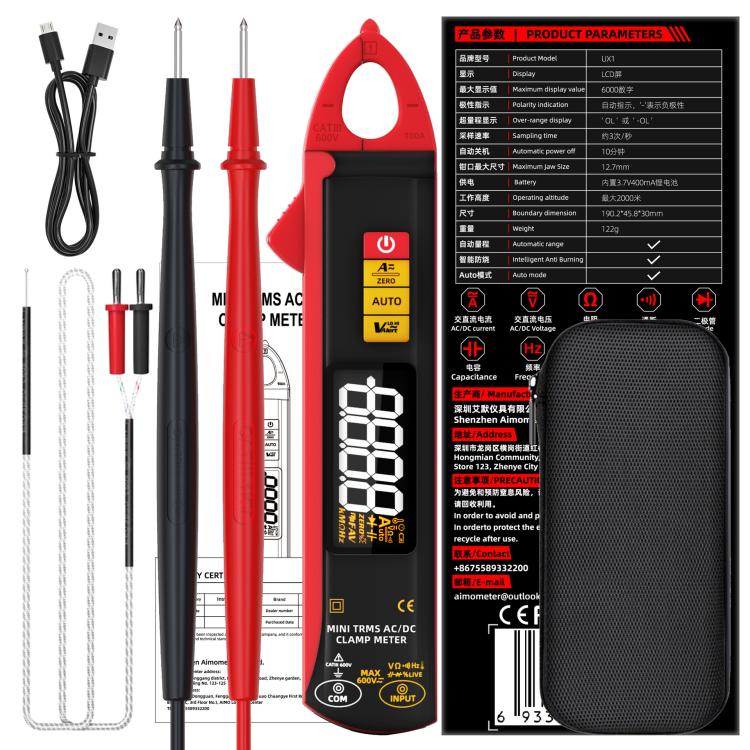 Pinza amperometrica intelligente ad alta precisione AC/DC 100A con 6000 conteggi, UX1