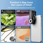 Microscopio per smartphone APEXEL TriScope 40X-80X-120X con illuminazione LED e UV a doppia temperatura., APL-MS3L