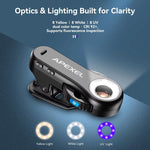Microscopio per smartphone APEXEL TriScope 40X-80X-120X con illuminazione LED e UV a doppia temperatura., APL-MS3L