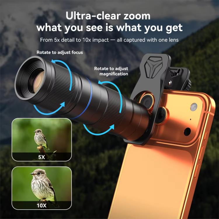 Kit di teleobiettivo zoom APEXEL TeleZoom 5-10X per smartphone con clip universale tutto in uno, APL-T5-10X