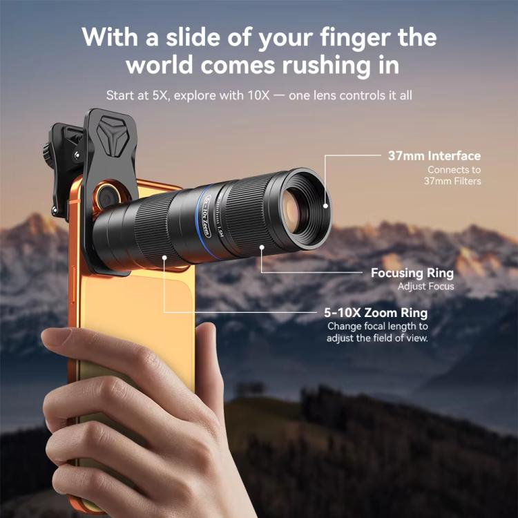 Kit di teleobiettivo zoom APEXEL TeleZoom 5-10X per smartphone con clip universale tutto in uno, APL-T5-10X
