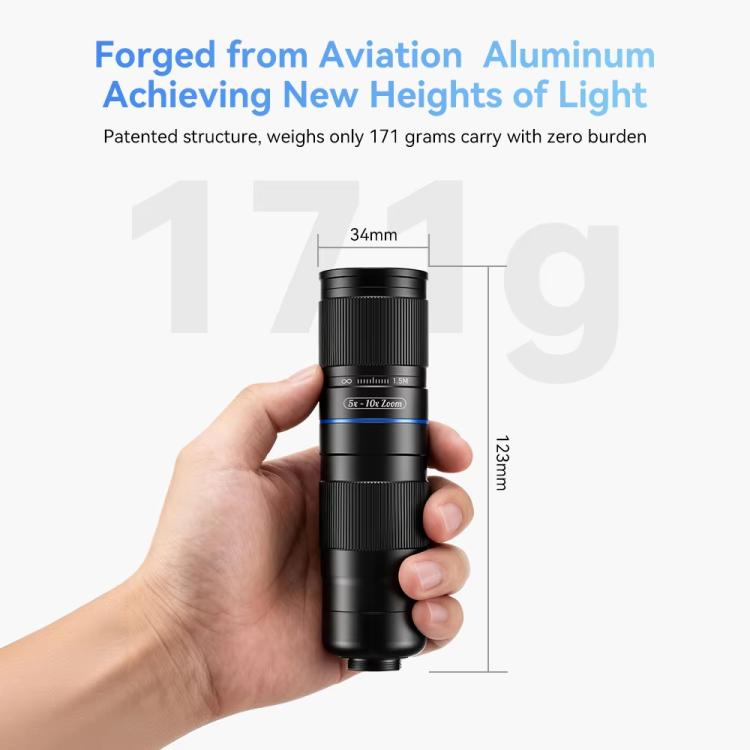 Kit di teleobiettivo zoom APEXEL TeleZoom 5-10X per smartphone con clip universale tutto in uno, APL-T5-10X