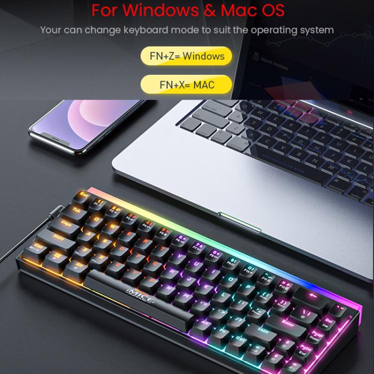 Tastiera meccanica iMICE GK-170 con cavo Type-C da 1,5 m, switch sostituibili a caldo e 68 tasti RGB., GK-170
