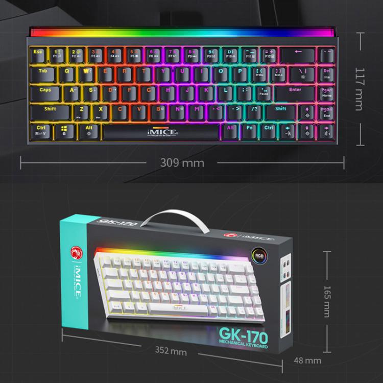 Tastiera meccanica iMICE GK-170 con cavo Type-C da 1,5 m, switch sostituibili a caldo e 68 tasti RGB., GK-170