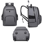 Zaino con ruote di grande capacità per uomo, trolley da cabina, zaino per laptop con spallacci a scomparsa