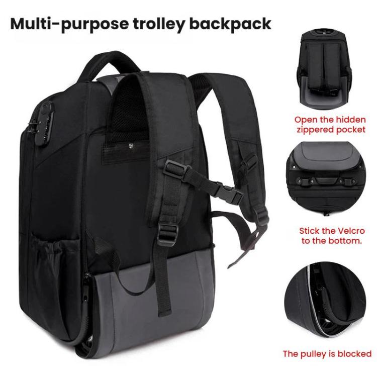 Zaino trolley FUGUILAI con ruote e cinghie a scomparsa, lucchetto TSA e maniglia telescopica a 2 posizioni, ideale per viaggi di lavoro., 8800A  Black, 8800A Deep Blue, 8800A Light Gray