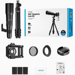 Kit obiettivo teleobiettivo APEXEL TeleCular 50x per smartphone con treppiede a testa a sfera a 360 gradi e messa a fuoco interna., APL-T50X