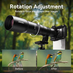 Kit obiettivo teleobiettivo APEXEL TeleCular 50x per smartphone con treppiede a testa a sfera a 360 gradi e messa a fuoco interna., APL-T50X