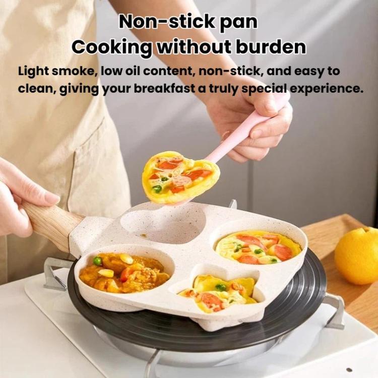 Padella antiaderente a 4 fori per uso domestico, ideale per preparare uova e hamburger.