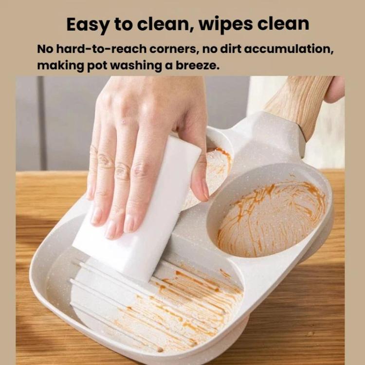 Padella antiaderente a 4 fori per uso domestico, ideale per preparare uova e hamburger.