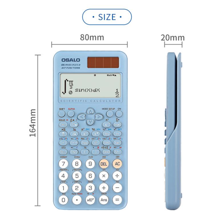 Calcolatrice scientifica OSALO OS-991ES PLUS II con 417 funzioni, alimentazione solare, ampio display, da tavolo.