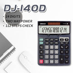 Calcolatrice di controllo e correzione OSALO DJ-140D a 14 cifre con revisione in 112 passaggi, alimentata a energia solare, ideale per ufficio, contabilità e finanza., DJ-140D