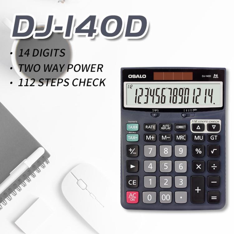 Calcolatrice di controllo e correzione OSALO DJ-140D a 14 cifre con revisione in 112 passaggi, alimentata a energia solare, ideale per ufficio, contabilità e finanza., DJ-140D